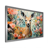 Pink and green deer blooms - Deer Large Canvas Wall Art
