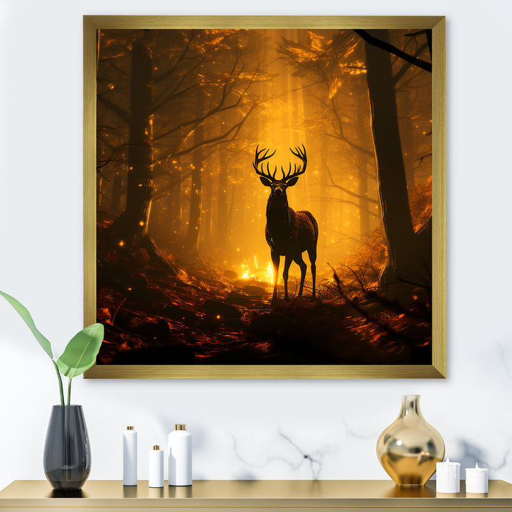 Brown Majestic Forest Deer - Deer Living Room Wall Art