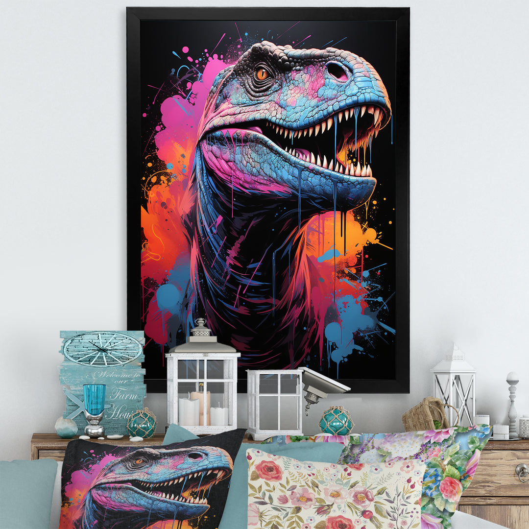 Blue and Purple Prehistoric dinosaur portrait - Dinosaur Wall Decor
