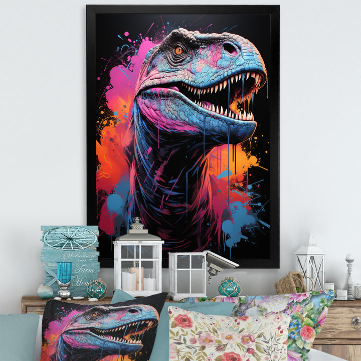 Blue and Purple Prehistoric dinosaur portrait - Dinosaur Wall Decor