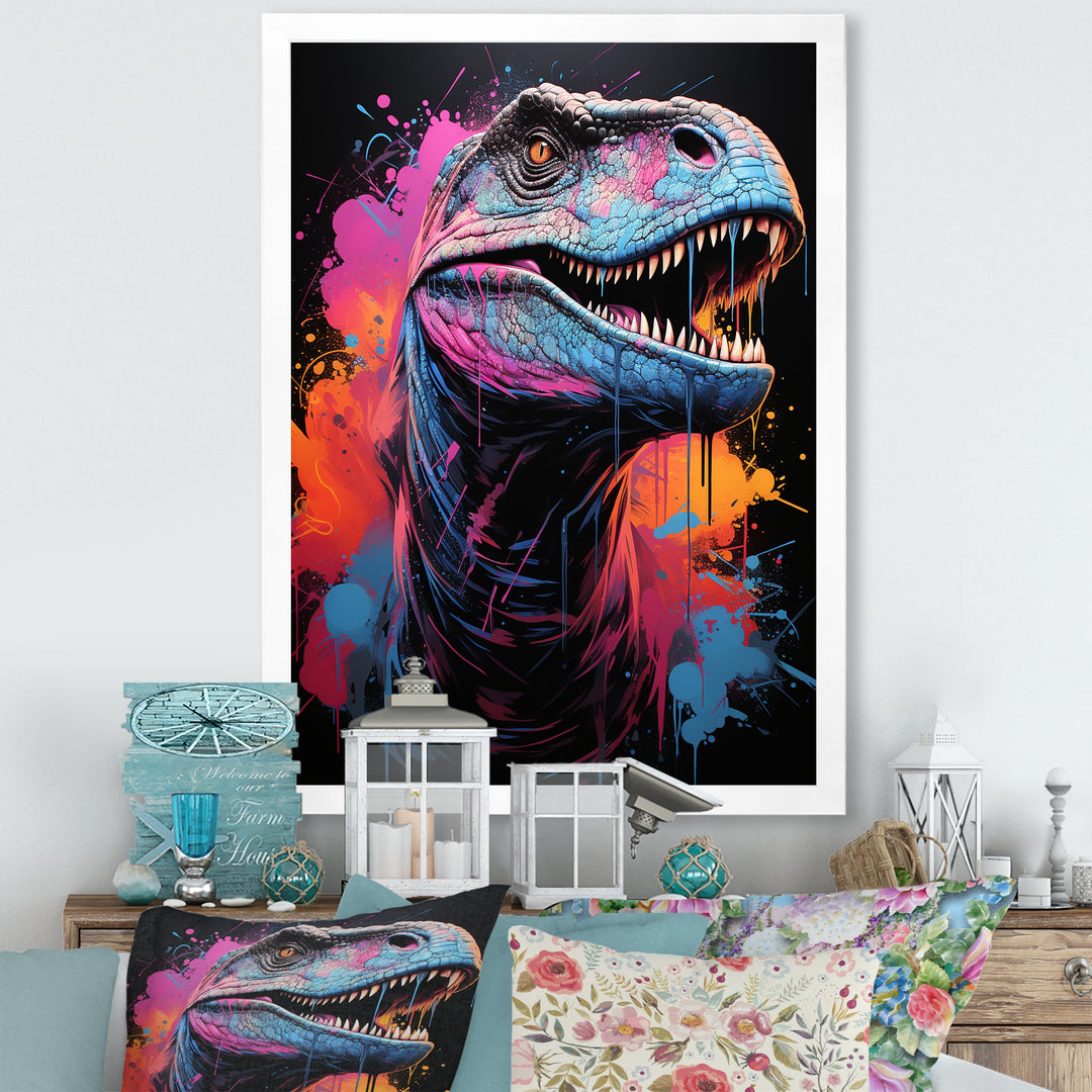 Blue and Purple Prehistoric dinosaur portrait - Dinosaur Wall Decor