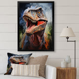 Blue and grey Prehistoric dinosaur giant portrait - Dinosaur Framed Canvas Art
