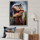 Blue and grey Prehistoric dinosaur giant portrait - Dinosaur Framed Canvas Art