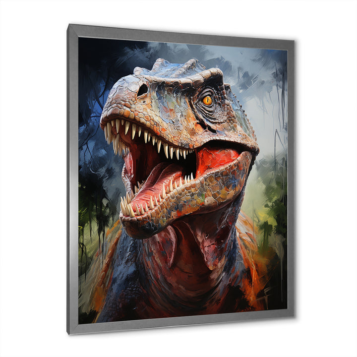 Blue and grey Prehistoric dinosaur giant portrait - Dinosaur Framed Canvas Art
