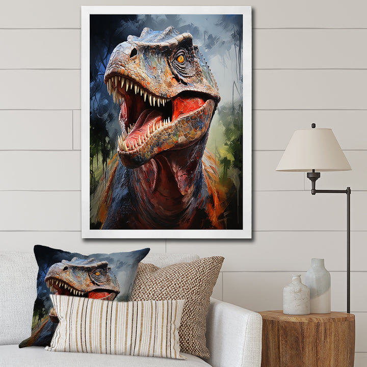 Blue and grey Prehistoric dinosaur giant portrait - Dinosaur Framed Canvas Art