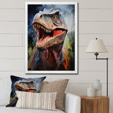 Blue and grey Prehistoric dinosaur giant portrait - Dinosaur Framed Canvas Art