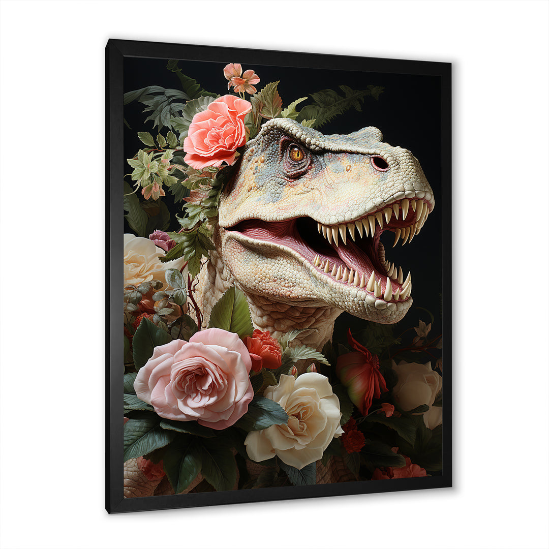 Floral Velociraptor jungle portrait - Dinosaur Wall Decor