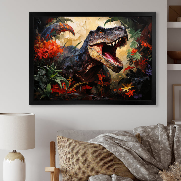 Floral Tyrannosaurus Dinosaur jungle portrait - Dinosaur Wall Decor
