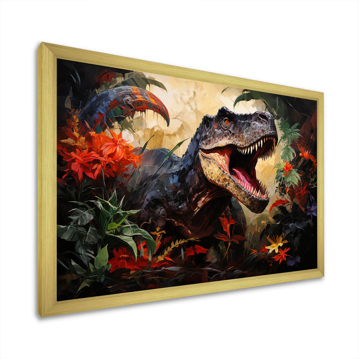 Floral Tyrannosaurus Dinosaur jungle portrait - Dinosaur Wall Decor
