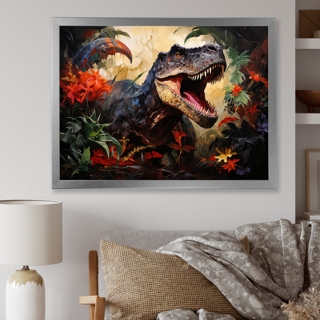 Floral Tyrannosaurus Dinosaur jungle portrait - Dinosaur Wall Decor