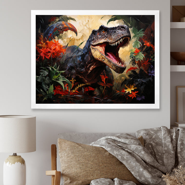 Floral Tyrannosaurus Dinosaur jungle portrait - Dinosaur Wall Decor