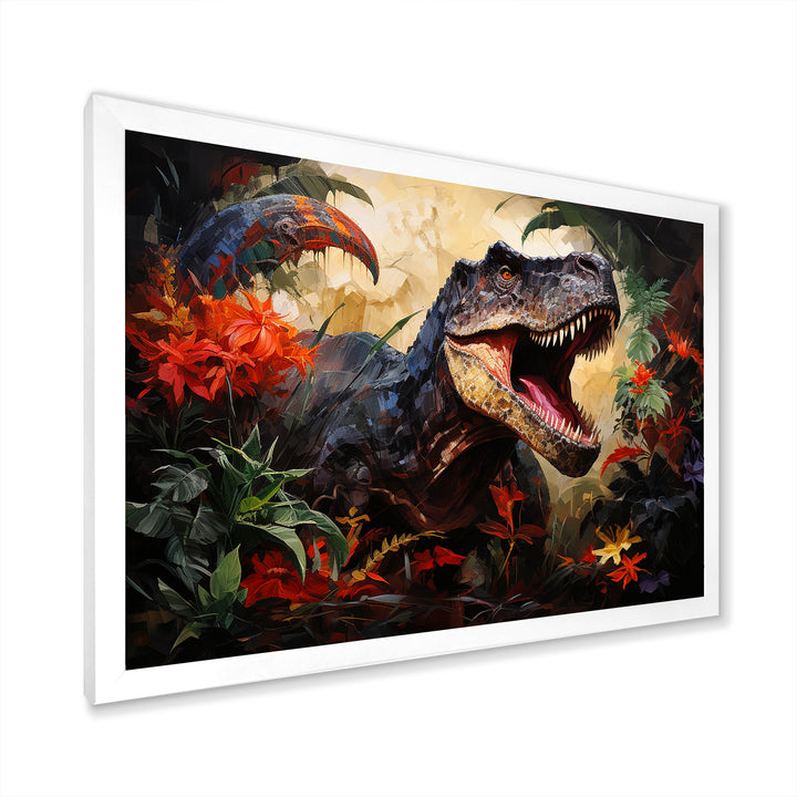 Floral Tyrannosaurus Dinosaur jungle portrait - Dinosaur Wall Decor