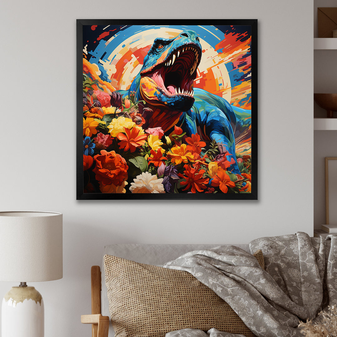 Orange Rainbow Tyrannosaurus jungle portrait - Dinosaur Wall Art Prints