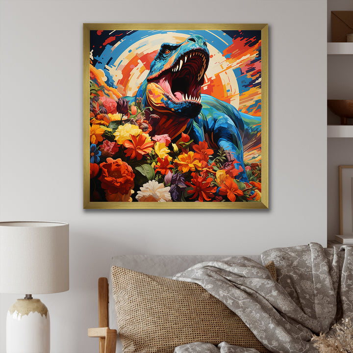 Orange Rainbow Tyrannosaurus jungle portrait - Dinosaur Wall Art Prints