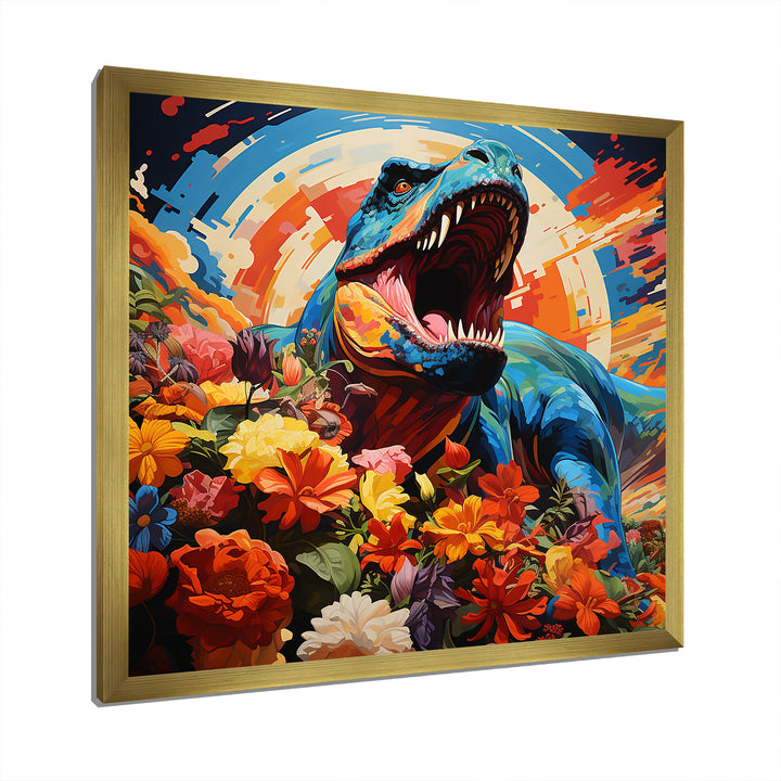 Orange Rainbow Tyrannosaurus jungle portrait - Dinosaur Wall Art Prints