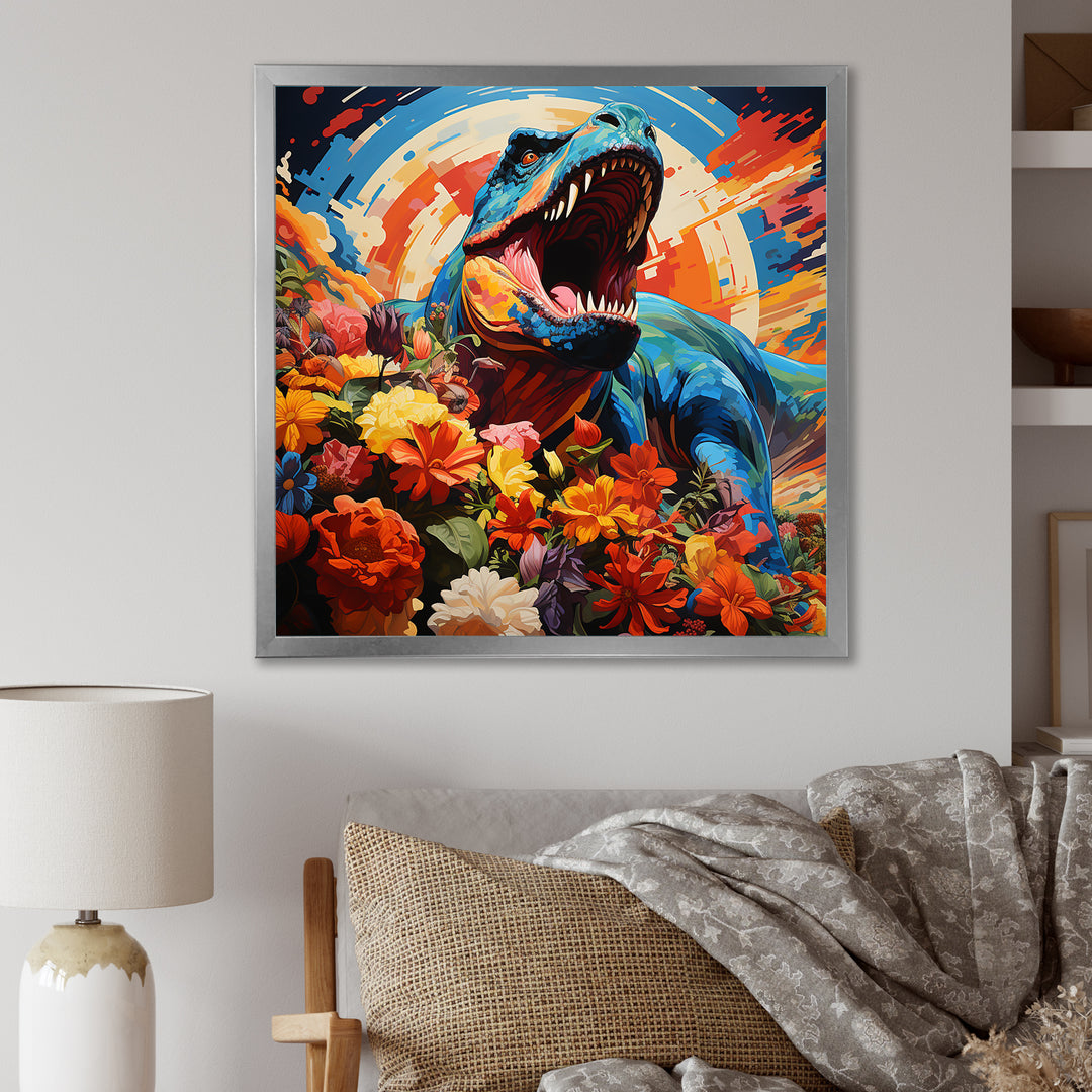 Orange Rainbow Tyrannosaurus jungle portrait - Dinosaur Wall Art Prints
