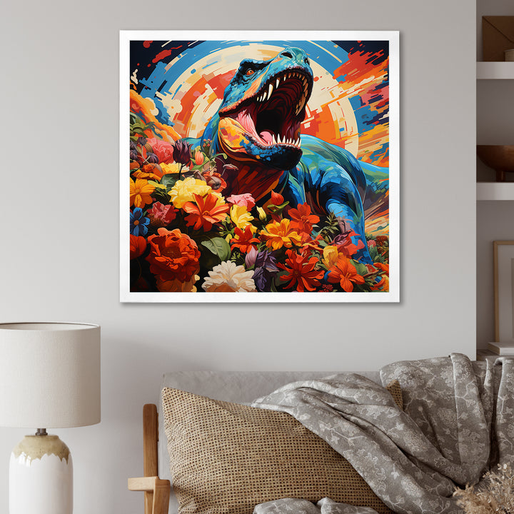 Orange Rainbow Tyrannosaurus jungle portrait - Dinosaur Wall Art Prints
