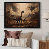 Vintage Jurassic dinosaur landscape II - Animals Canvas Wall Art