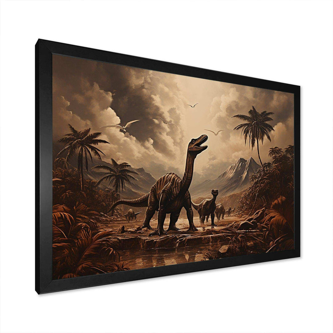 Vintage Jurassic dinosaur landscape II - Animals Canvas Wall Art