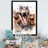 Family Of Velociraptor Dinosaurs Portrait - Dinosaur Framed Canvas Art