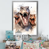 Family Of Velociraptor Dinosaurs Portrait - Dinosaur Framed Canvas Art