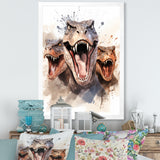 Family Of Velociraptor Dinosaurs Portrait - Dinosaur Framed Canvas Art