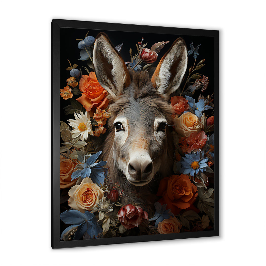 Cute Donkey with color flowers in harmony - Donkey Wall Art Prints