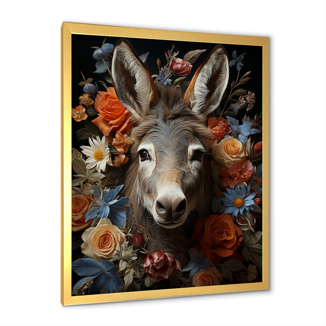 Cute Donkey with color flowers in harmony - Donkey Wall Art Prints