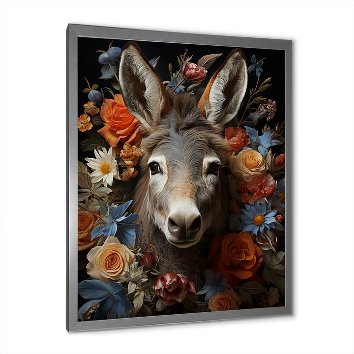Cute Donkey with color flowers in harmony - Donkey Wall Art Prints