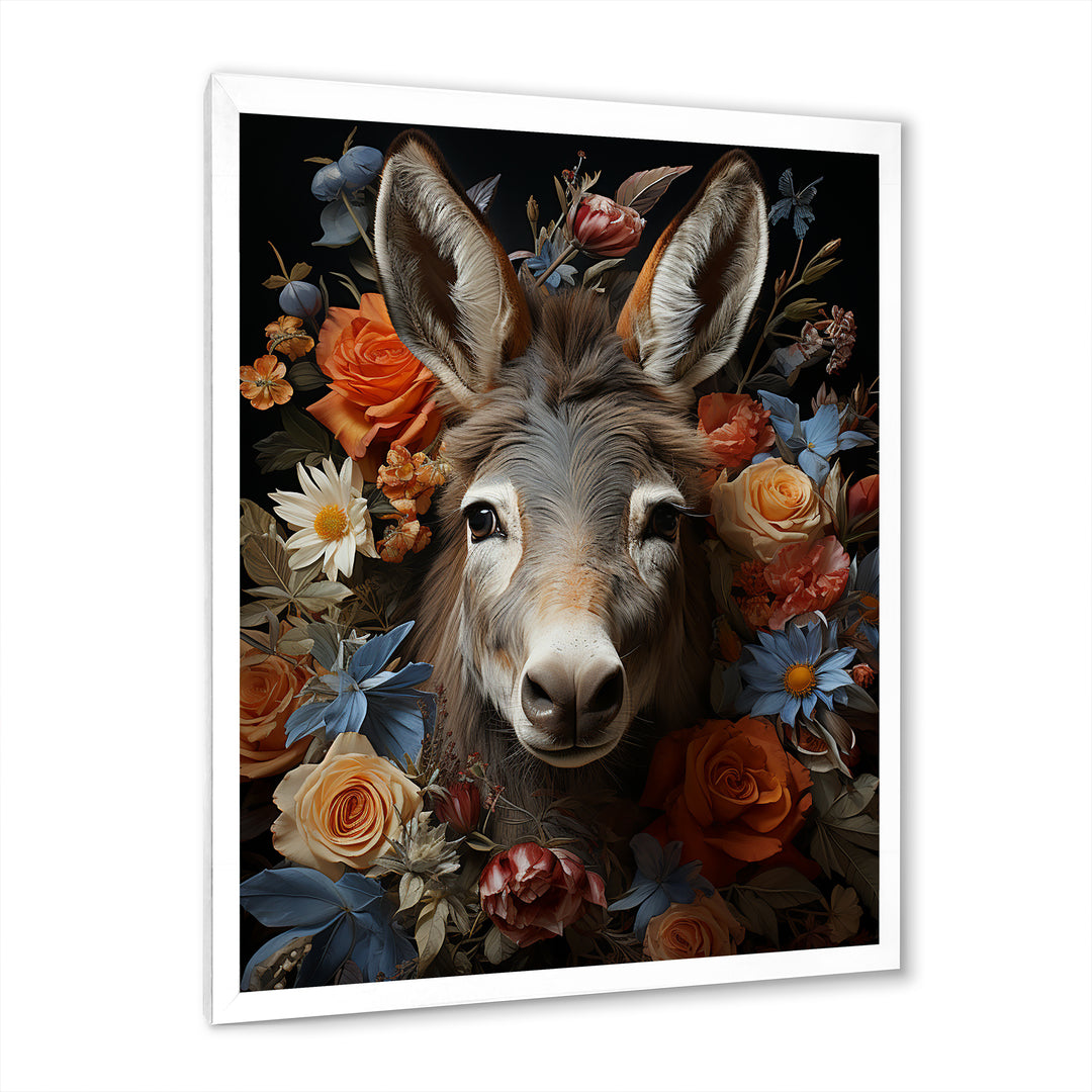 Cute Donkey with color flowers in harmony - Donkey Wall Art Prints