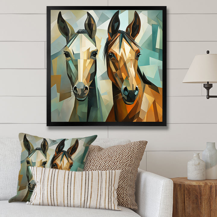 Cubic green and brown horses couple - Brown Horse Wall Art