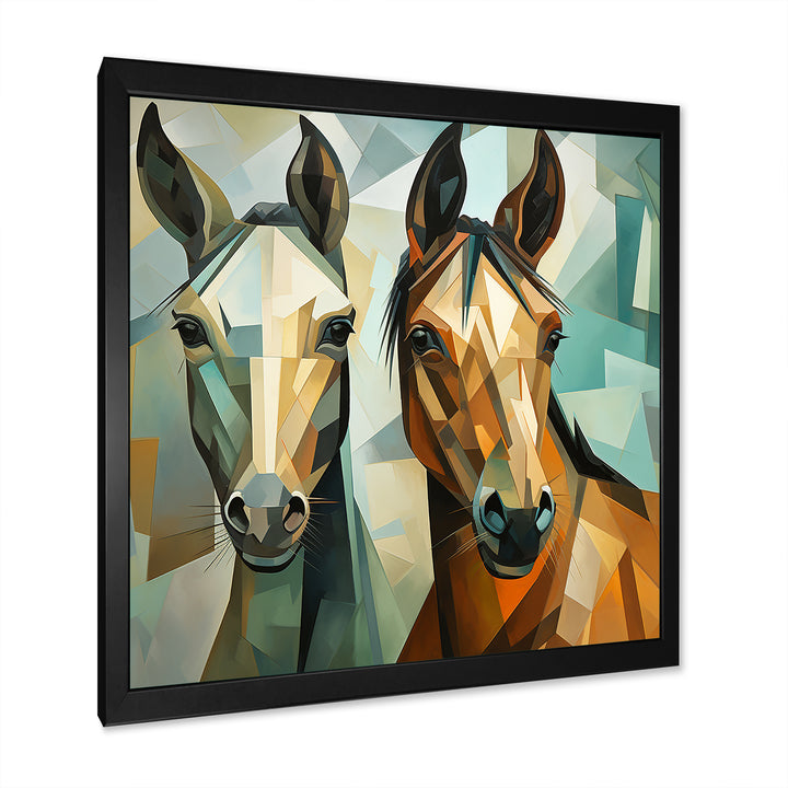 Cubic green and brown horses couple - Brown Horse Wall Art