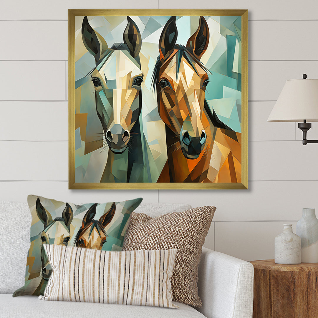 Cubic green and brown horses couple - Brown Horse Wall Art