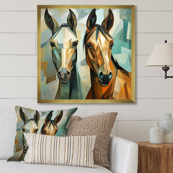 Cubic green and brown horses couple - Brown Horse Wall Art