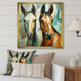 Cubic green and brown horses couple - Brown Horse Wall Art