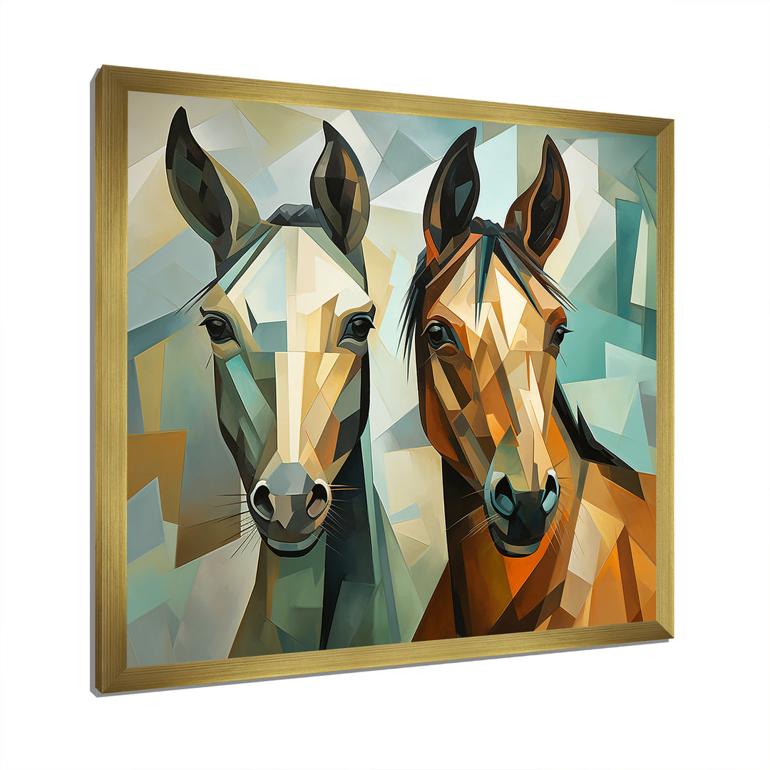 Cubic green and brown horses couple - Brown Horse Wall Art