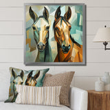 Cubic green and brown horses couple - Brown Horse Wall Art