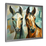 Cubic green and brown horses couple - Brown Horse Wall Art