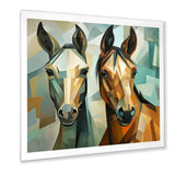 Cubic green and brown horses couple - Brown Horse Wall Art