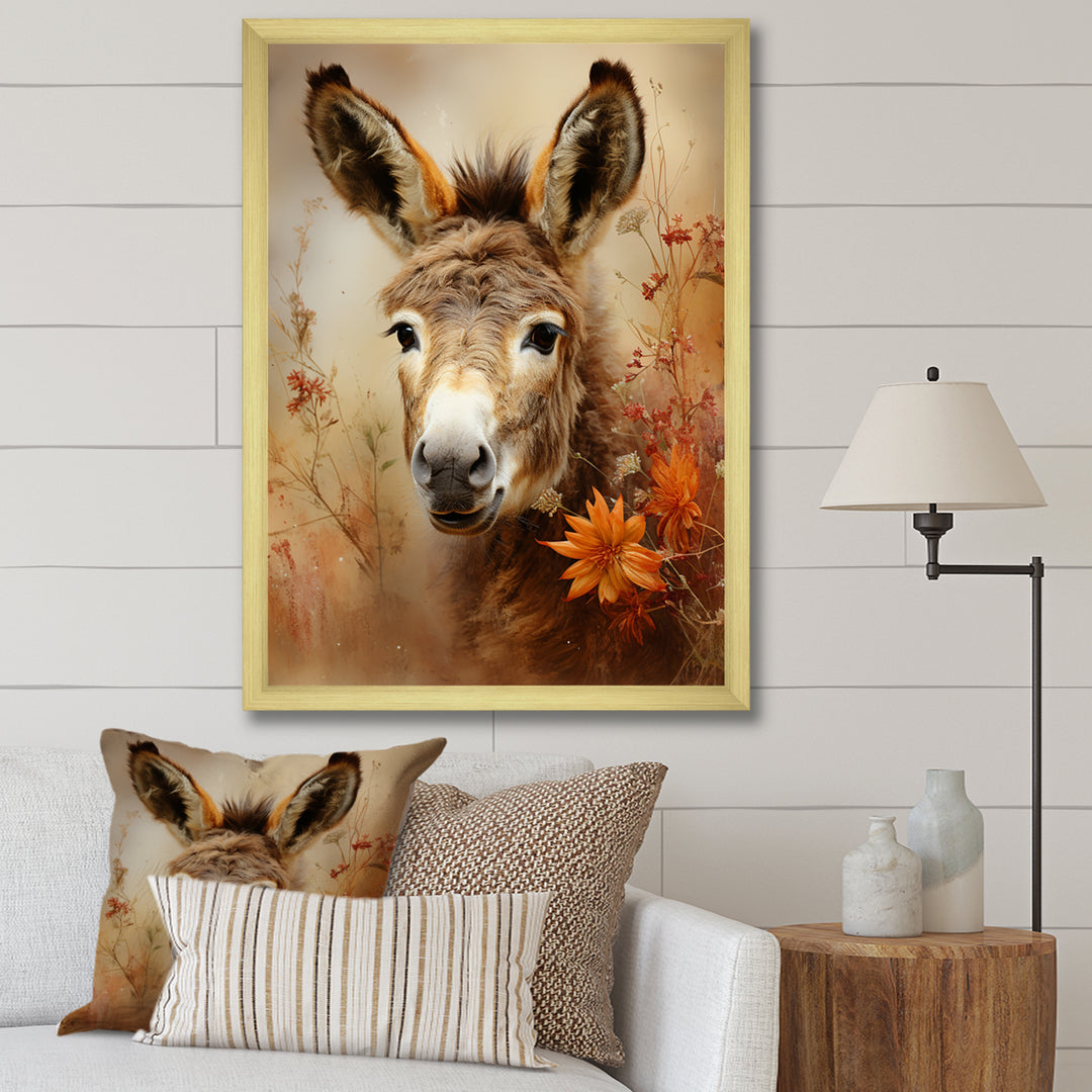 Farmhouse Donkey portrait in autumn - Brown Donkey Wall Art
