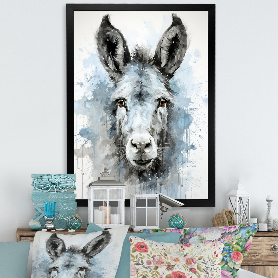 Charming grey donkey portrait - Donkey Framed Canvas Art