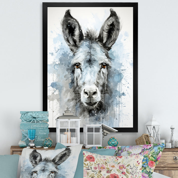 Charming grey donkey portrait - Donkey Framed Canvas Art