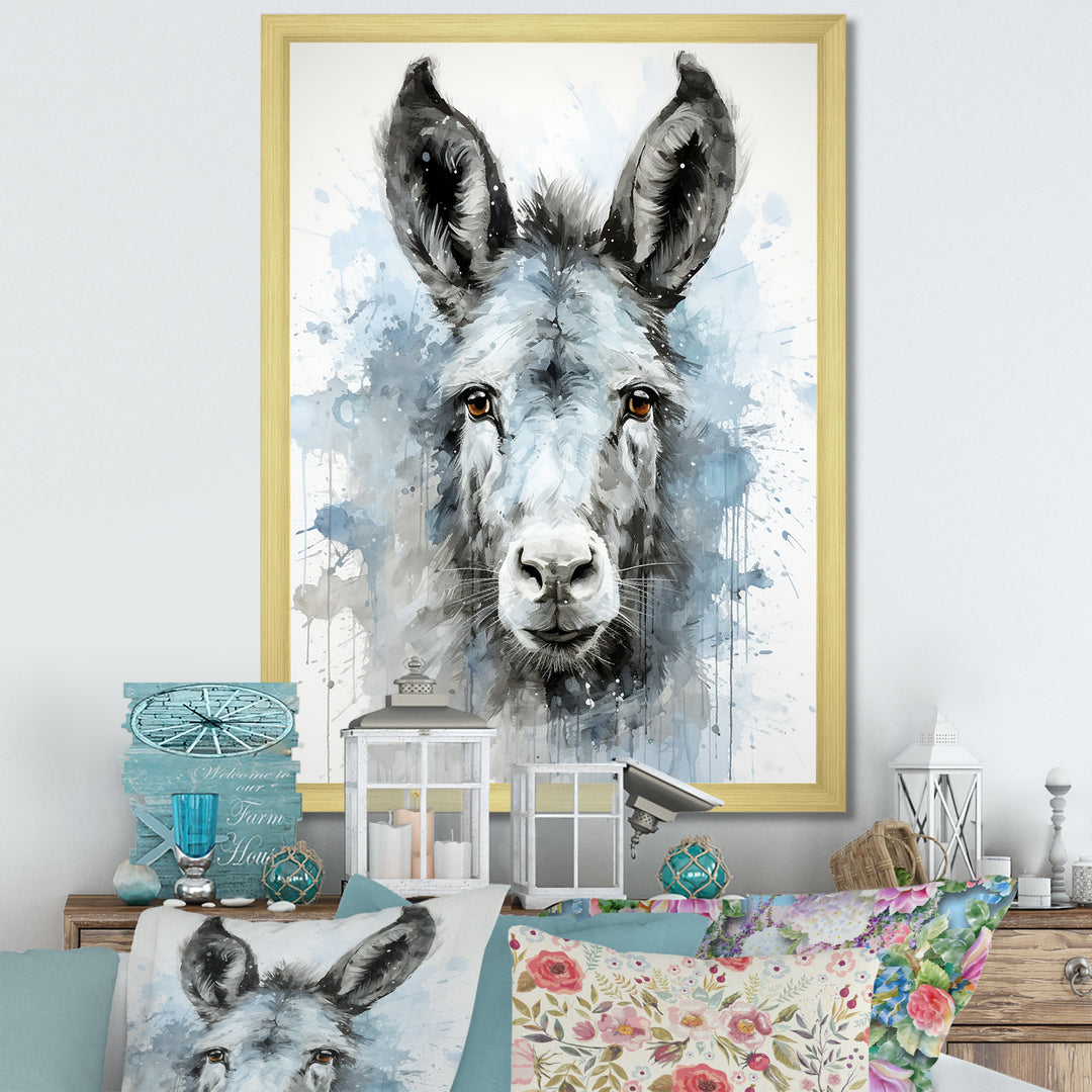 Charming grey donkey portrait - Donkey Framed Canvas Art