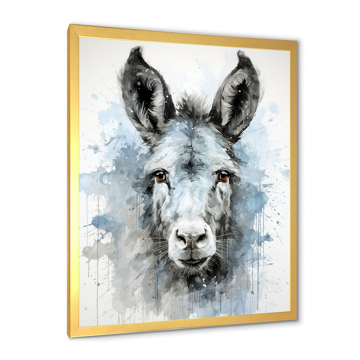 Charming grey donkey portrait - Donkey Framed Canvas Art