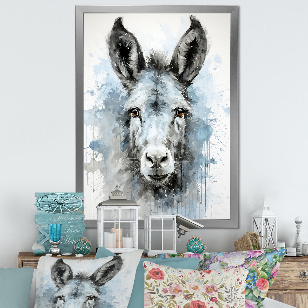 Charming grey donkey portrait - Donkey Framed Canvas Art