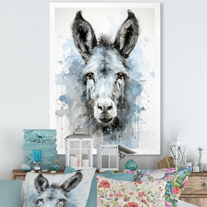 Charming grey donkey portrait - Donkey Framed Canvas Art