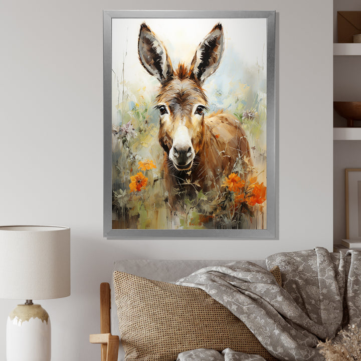 Grey Donkey flower Meadow - Donkey Home Decor Art