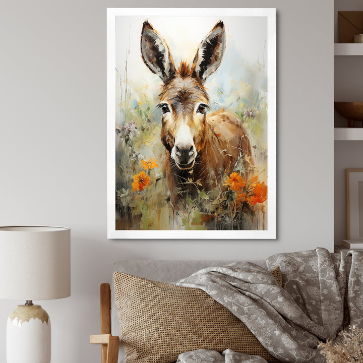 Grey Donkey flower Meadow - Donkey Home Decor Art