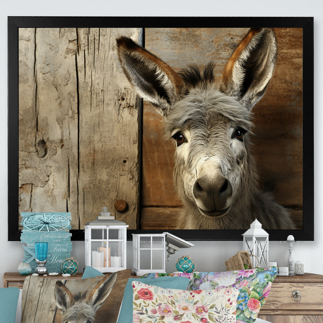 Wood Charming donkey portrait - Donkey Canvas Wall Art