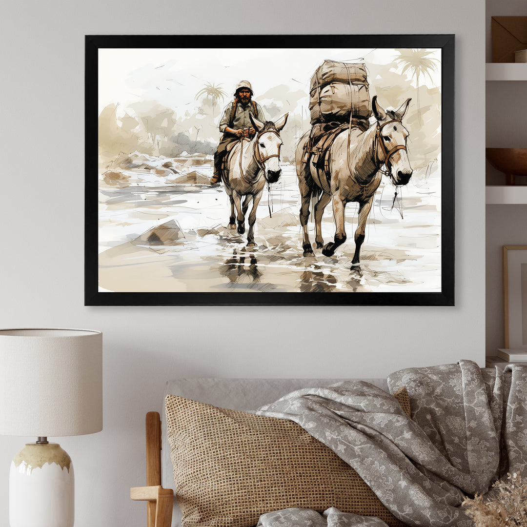 Vintage Donkey journey in the desert - Donkey Canvas Wall Art